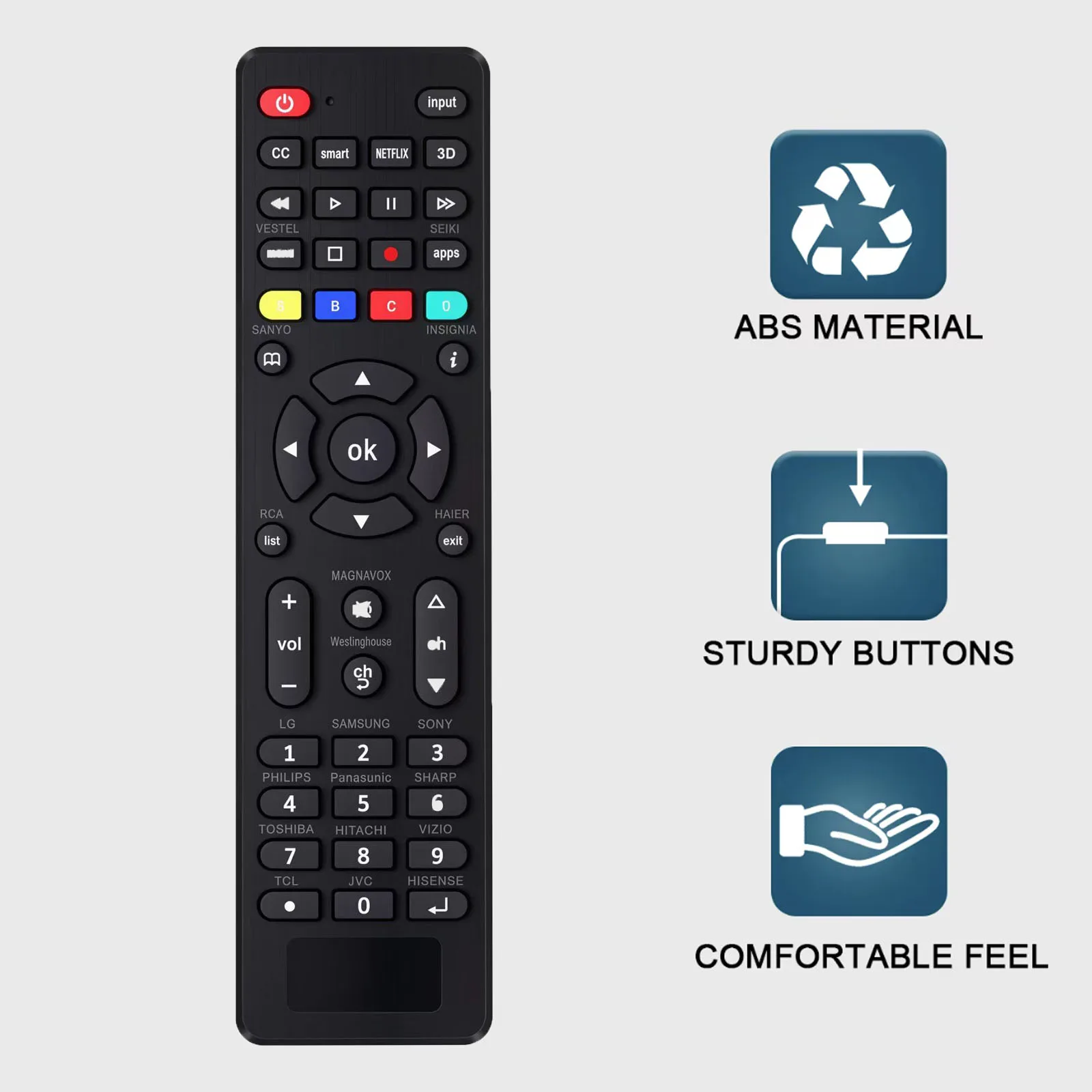 Universal-TV-Remote-Control for Samsung LG Vizio Roku TCL Hisense Sony TVs | for Onn/Element/Insignia/Philips/Sharp
