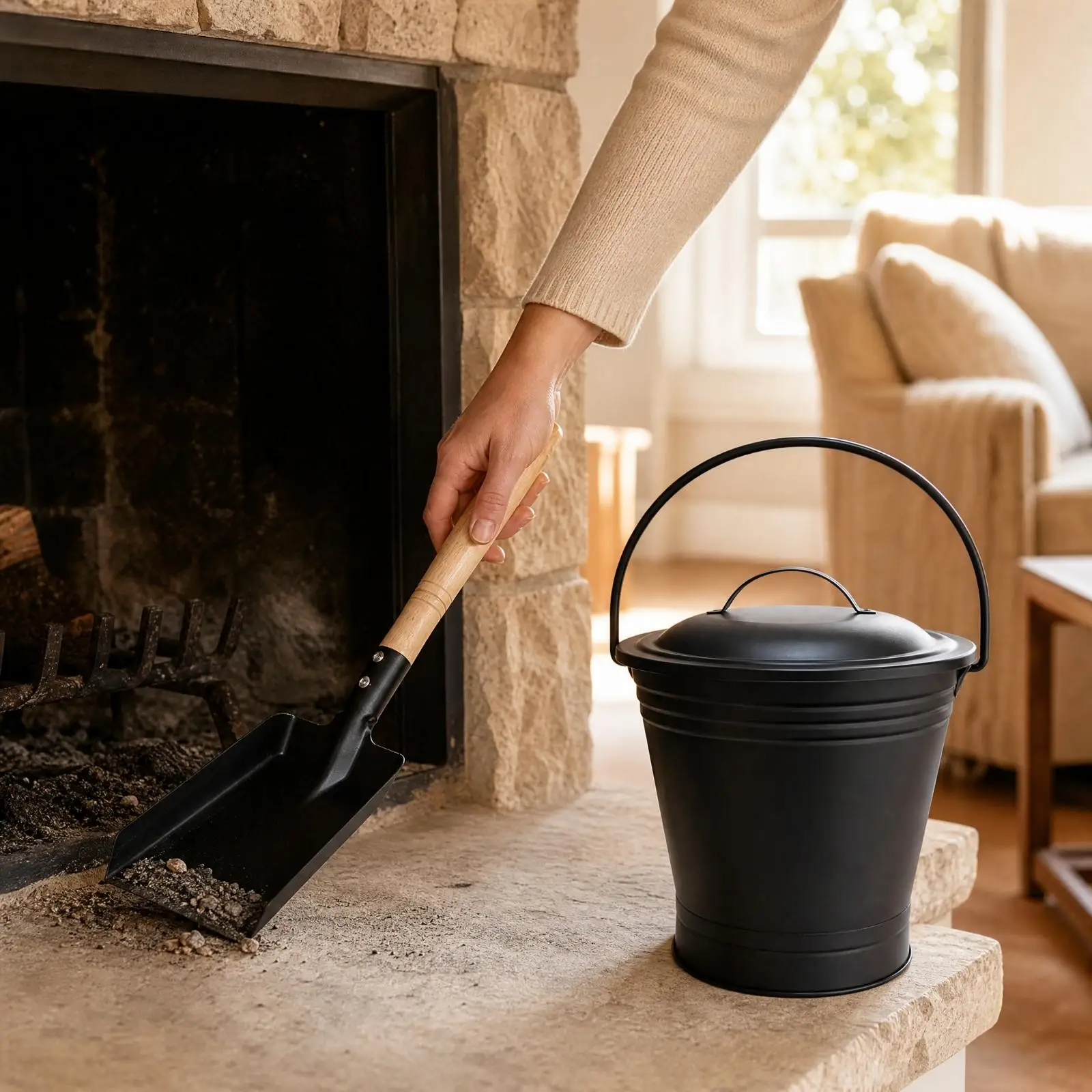 Ash Bucket with Shovel Iron Lid Fireplace Pail for Cold Ash Disposal Home Hearth Cleaning Accessory Ash Bucket with Shovel Iron Lid Fireplace Pail for Cold Ash Disposal Home Hearth Cleaning Accessory