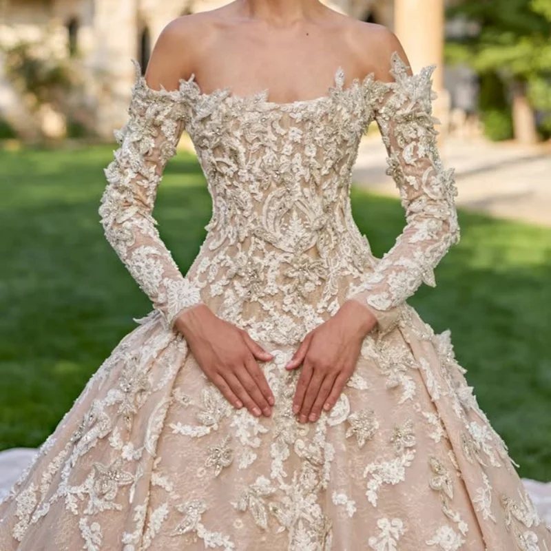 

Customized Simple ivory white Spaghetti Appliques Wedding Dresses Long sleeves Bridal Gowns Made Dress