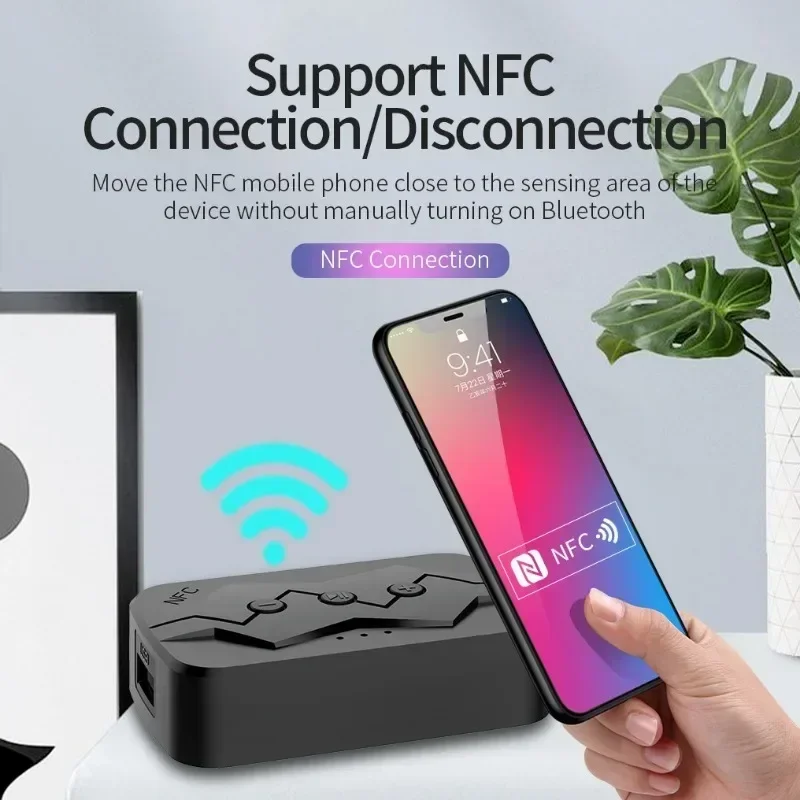 NFC بلوتوث 5.0 محول الصوت 2 في 1 جهاز ريسيفر استقبال وإرسال لاسلكي 3.5 مللي متر AUX RCA USB TF U-القرص مع ميكروفون لتلفزيون السيارة PC