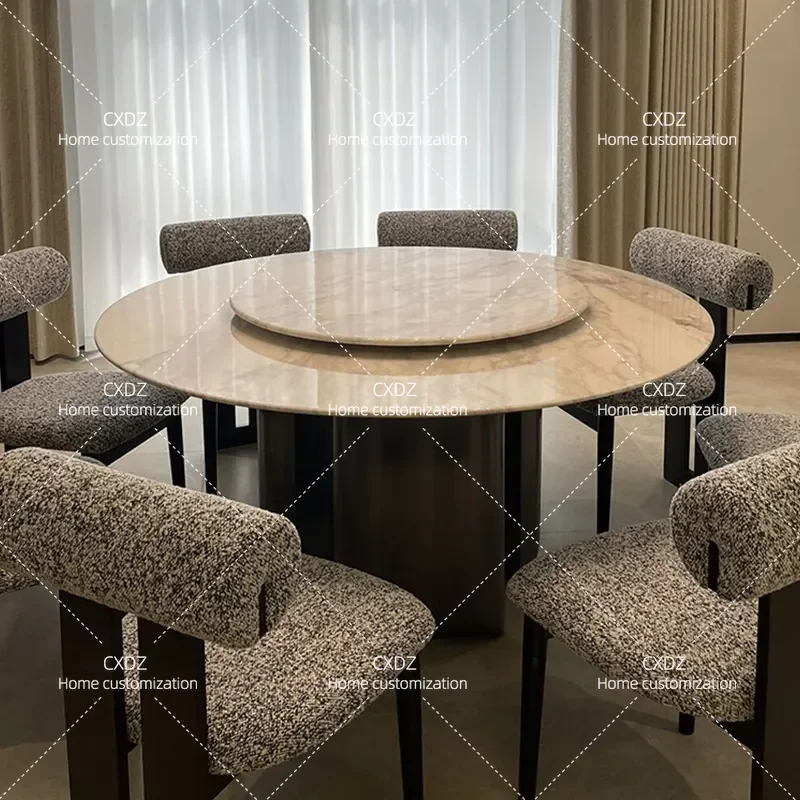 Light Luxury White Natural Marble Round Dining Table 1.8m Large Flat Surface Stone Kitchen Furniture Modern Home Decor
