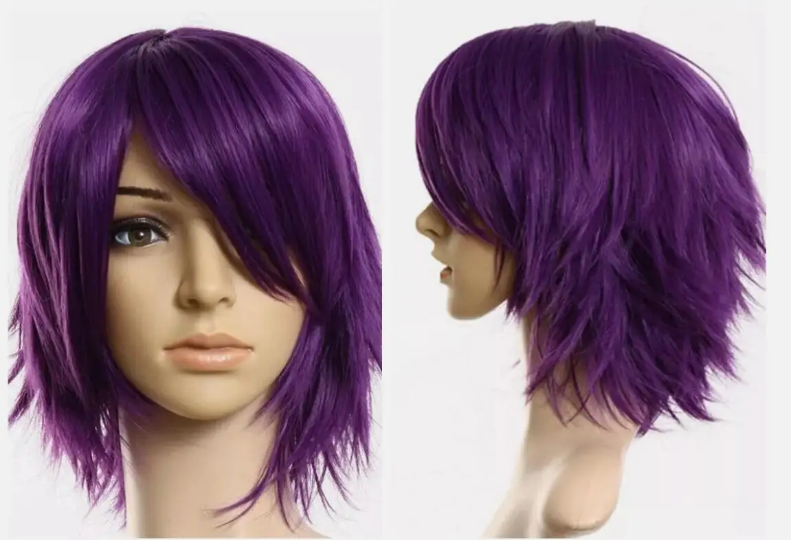 Cosplay Wig Anime Costume Straight Short Straight Purple Synthetic Hair Wigs USA