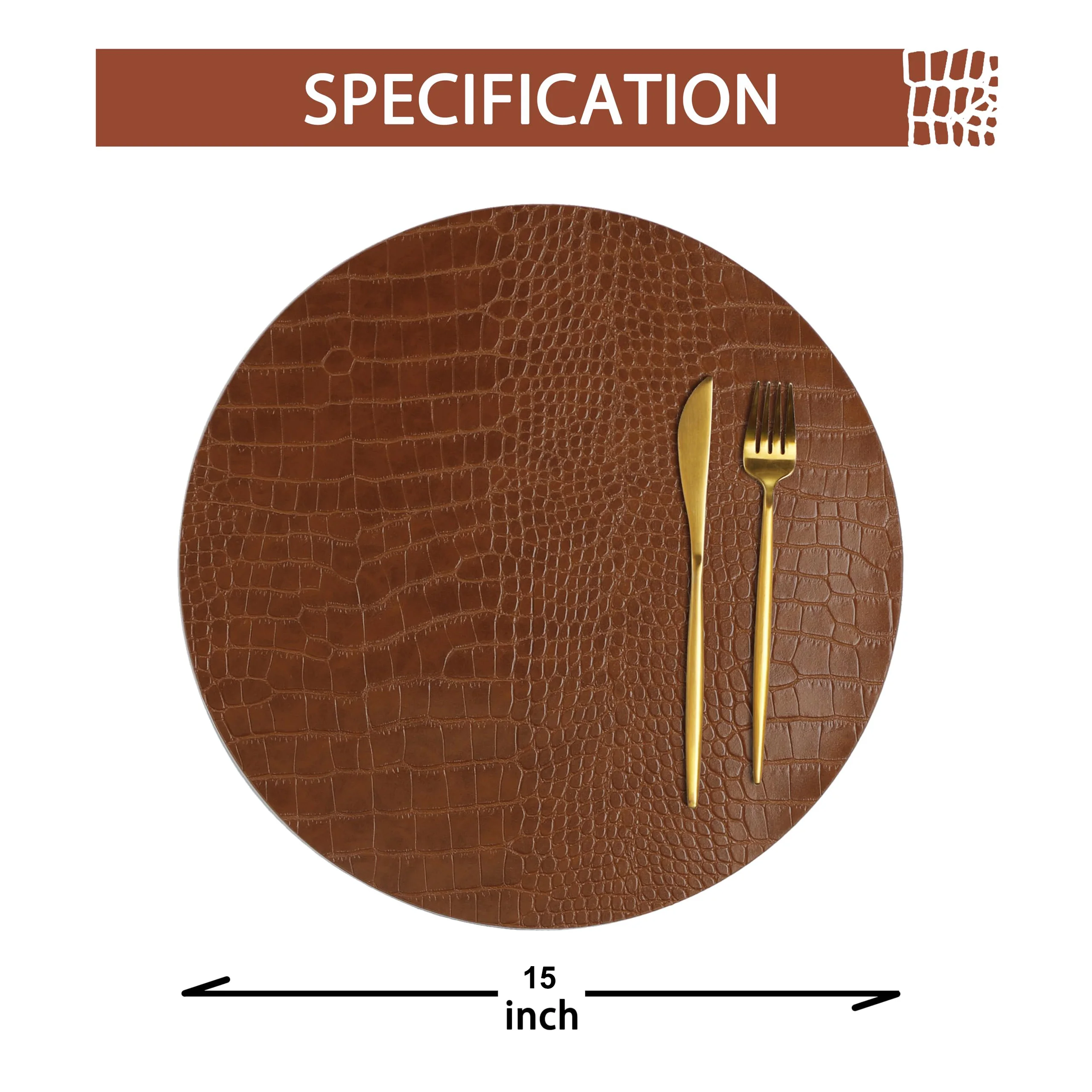 Round Oval Leather Placemats for Round Tables , Brown Table Place Mats, Washable Easy to Care for Indoor Decor