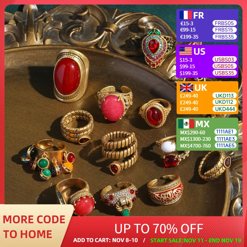 

Vintage Open Engagement Rings for Women Red Oval Round Natural Stone Nickel Free Luxury Personality Trendy Finger Jewelry 2024