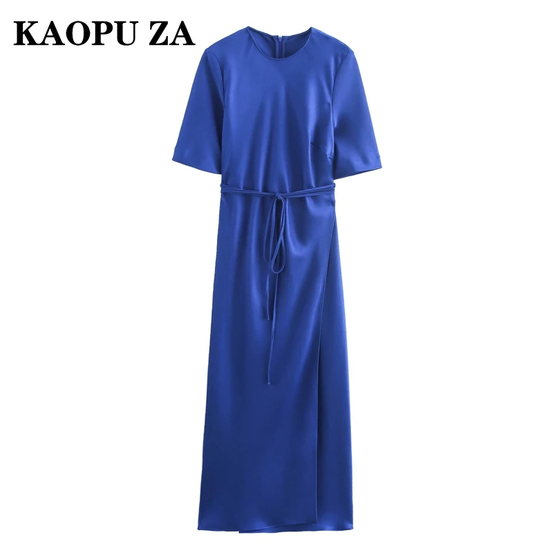 

KAOPU ZA 2024 New Summer Women's Fashion A-Line Mini Sundress Short Sleeve Casual Solid Color Ruffled Robe