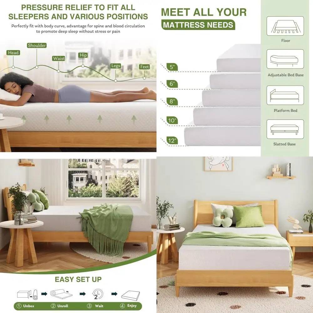 

6 Twin Mattress for Kids with Memory Foam, Green Tea Cooling Gel, Medium Firm Support, Certi-US Certified, 75x38, White