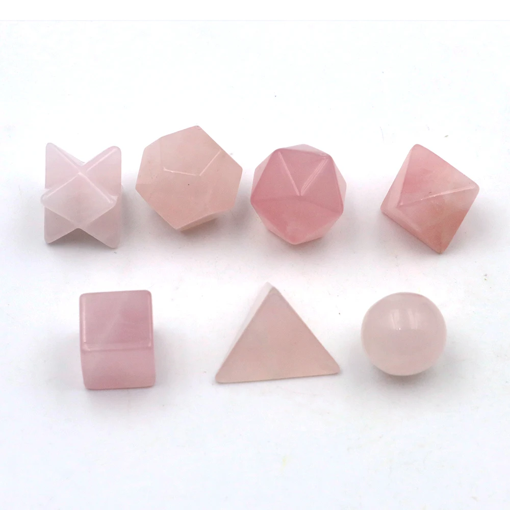 7Pcs Rose Quartz Platonic Solid Sacred Stones Geometry Set Natural Crystals Reiki Healing Gems for Meditation Chakra Balancing
