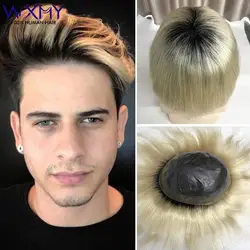 Toupet für Männer, 0,08 mm, doppelt geknotet, Herren-Kapillarprothese, langlebige männliche Haarprothese, Ombre-Echthaar-Ersatzsysteme
