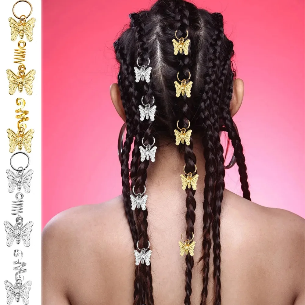 Golden Butterfly Dreadlocks Beads Hair Bead Dreadlock 10Pcs/Lot Bride Hair Rings Decors Braiding Hairpins Braiders Styling Tools