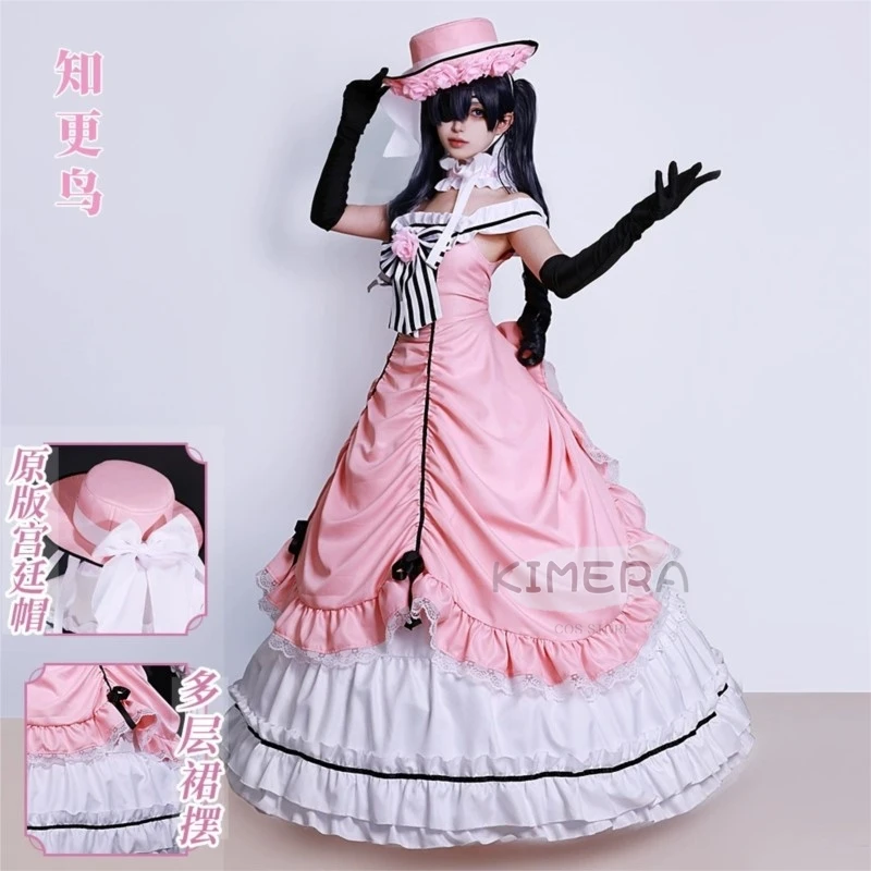 Costume de Majordome Ciel Phantomhive Noir avec Perruque et Chaussures, Tenue de Cosplay, Poitrine Rouge, Anime Japonais, Ensemble d'Halloween pour Femme