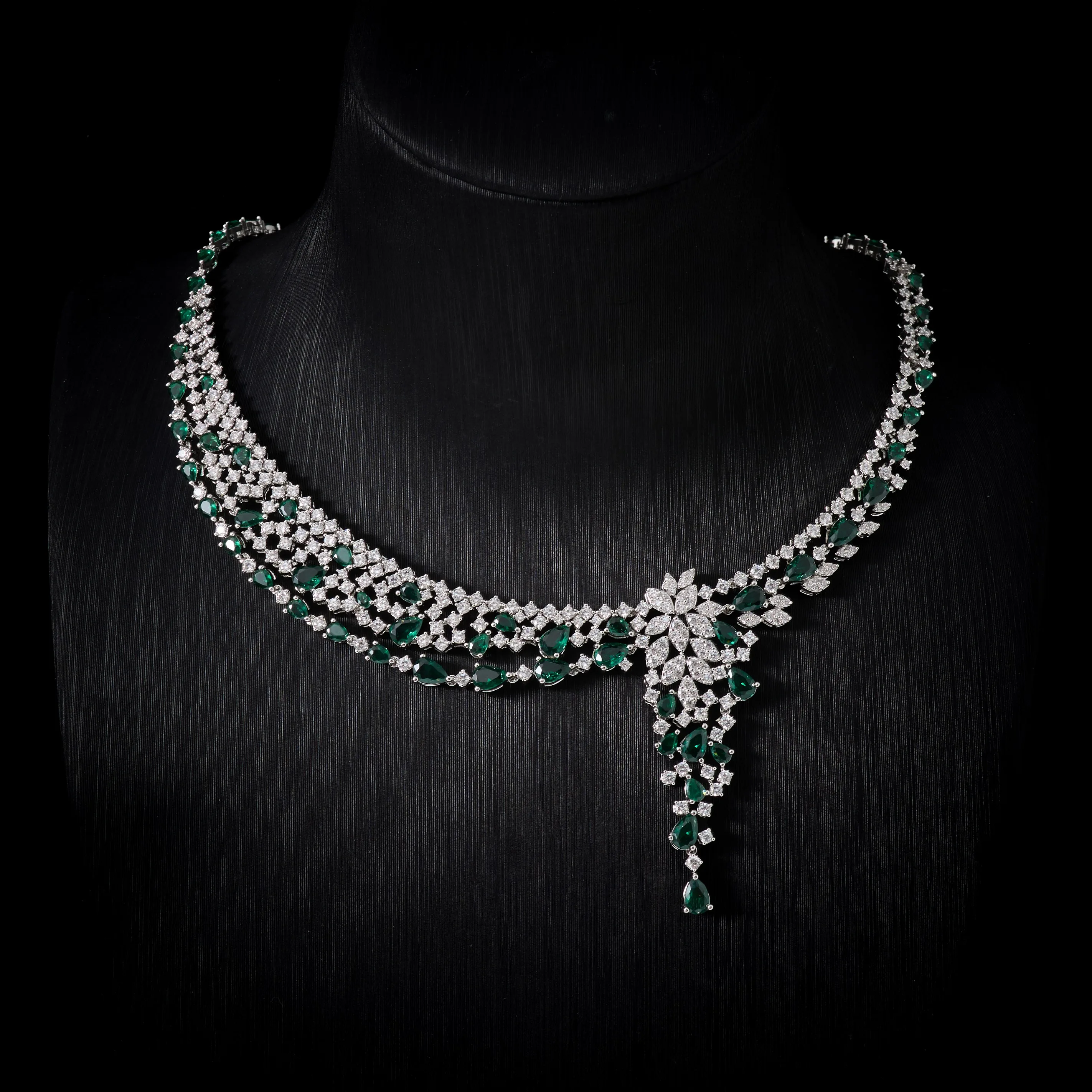 

IN JEWELIFE Bridal 4Pcs Emerald Green Cubic Zirconia Jewelry Set - Wedding Necklace Earrings Ring Bracelet Luxury Evening Party