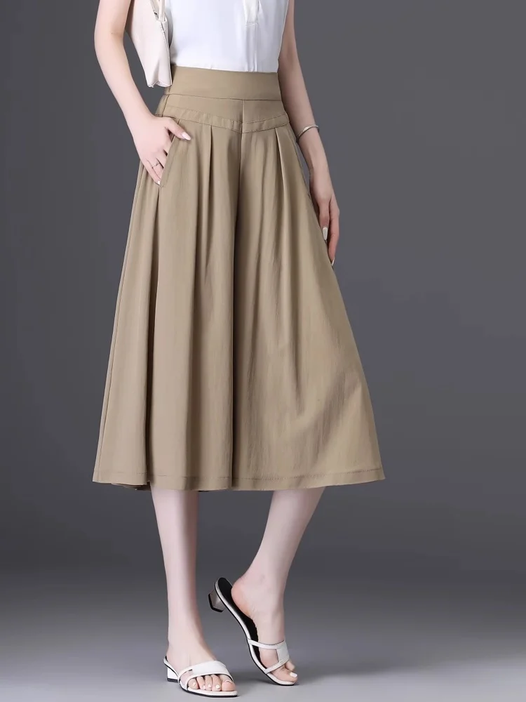 

Ele тонкие широкие брюки для женщин, новые летние брюки на семь футов, брюки для мам, большие размеры, брюки с высокой талией, повседневная одежда