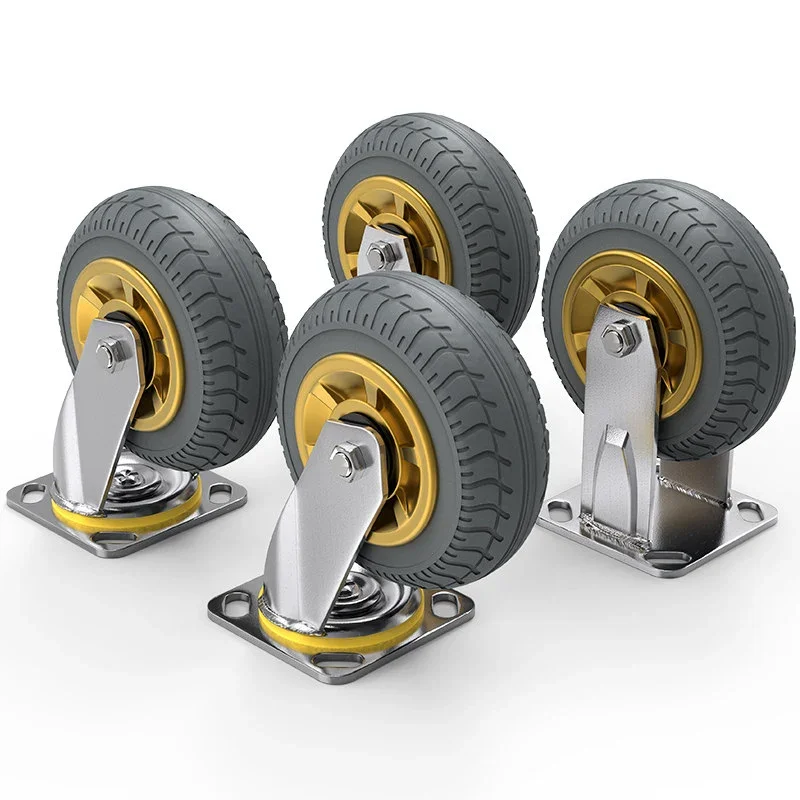 Silent industrial universal wheel thickened beacon gold rubber wheel rubber solid caster 4568 inch heavy duty