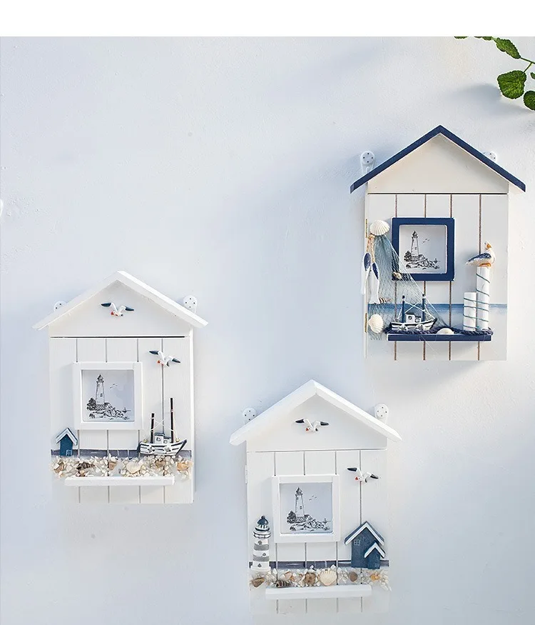 Mediterranean Wooden Key Box Wall Mounted Key Holder with Hooks Nautical Coastal Entryway Storage