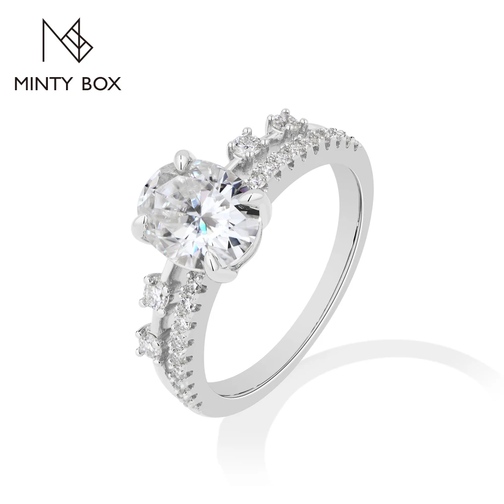 Mintybox DVVS1 Color Oval Moissanite Ring 925 Sterling Silver Double Pave Stone Luxury Engagement Wedding Band Jewelry for Women