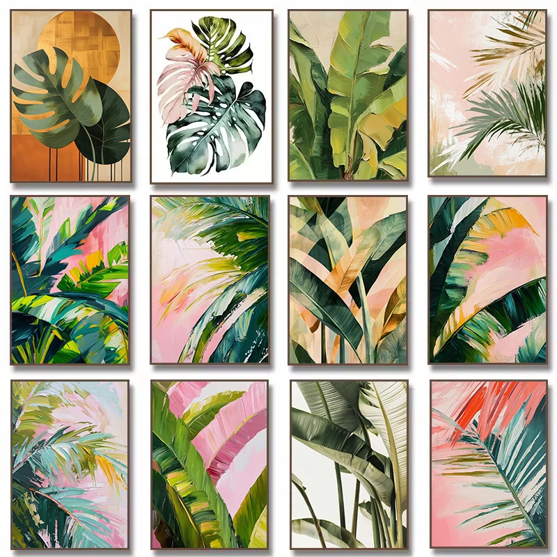 Colorful Vibrant Tropical Jungle Leaves Banana Succulent Botanical Poster Canvas Painting Wall Art Pictures Home Interior Dec