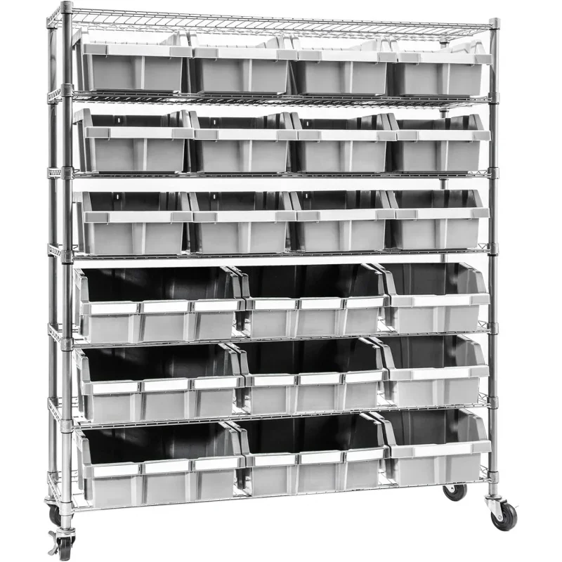 Seville Classics Heavy Duty NSF Bin Rack Solid Steel Wire Shelving Storage Unit,Patented Organizer for Warehouse,Includes 21 Bin