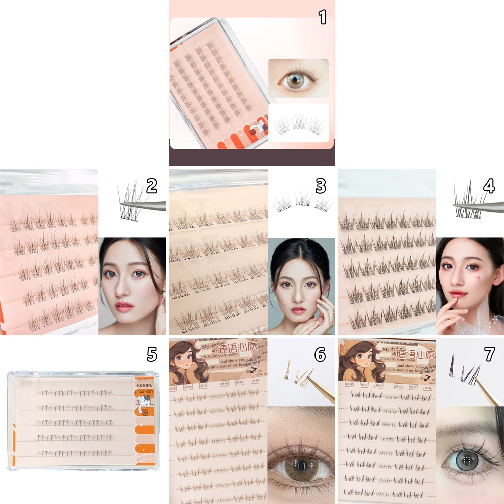 Press on Self Adhesive Cluster Lashes Natural Look Reusable Segmented Eyelashes Handmade Black/Brown Glue-free False Eyelashes