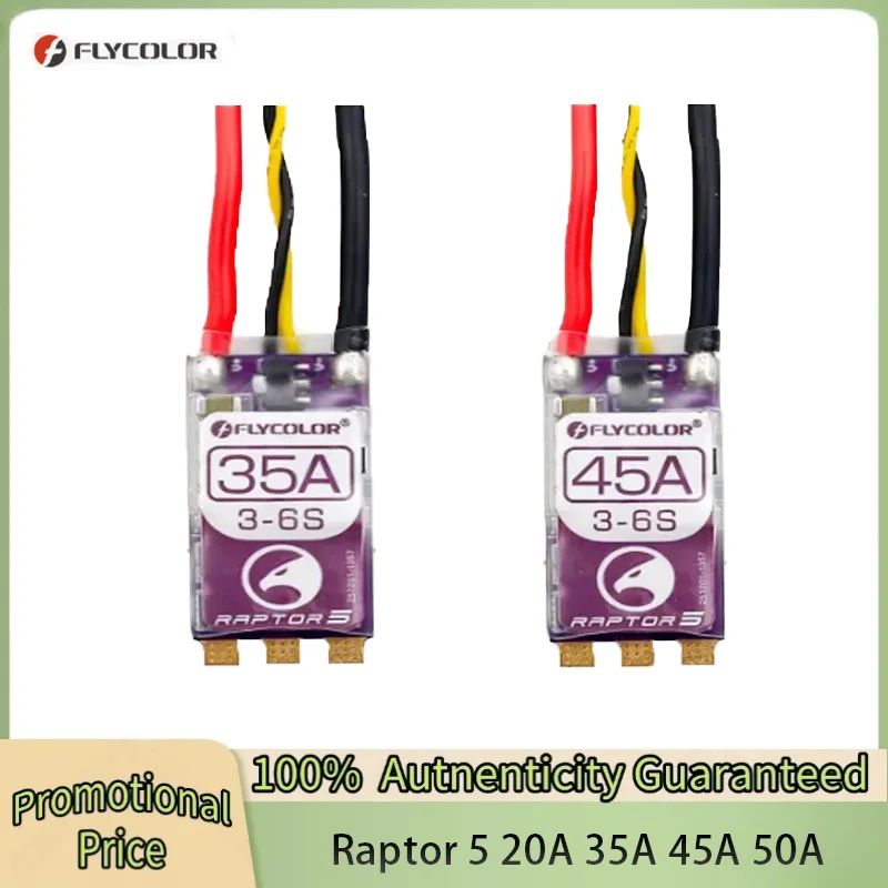 

FLYCOLOR Raptor5 Brushless ESC 3-6S Drone ESC 32Bit G701 PWM 128K Single 20A 35A 45A 50A ECS Dshot Proshot for FPV Racing Drones