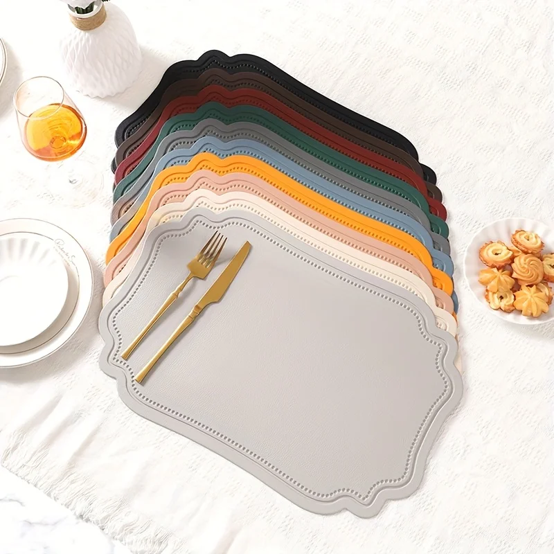 1/6/10PCS Square Grey PU Faux Leather Table Mat Non-Slip Gift Placemats Soft Bowl Coaster for Tableware - Set of Various Shapes