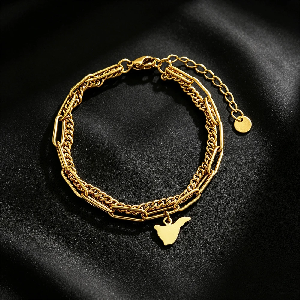 Spain Tenerife La Palma,La Gomera,Tenerife,Gran Canaria,Fuerteventura,Lanzarote Double Layer Men Map Bracelet Jewelry Gift