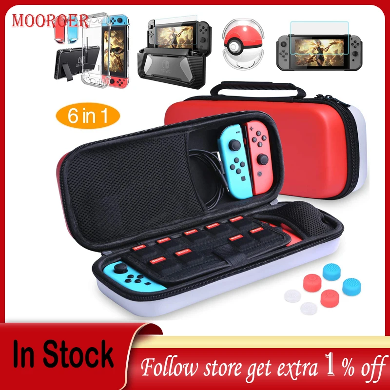 

Mooroer Carrying Clear Bag Compatible with Nintendo Switch Dockable Pokeball Plus Case, 6 In 1 Accessories Kit for NS