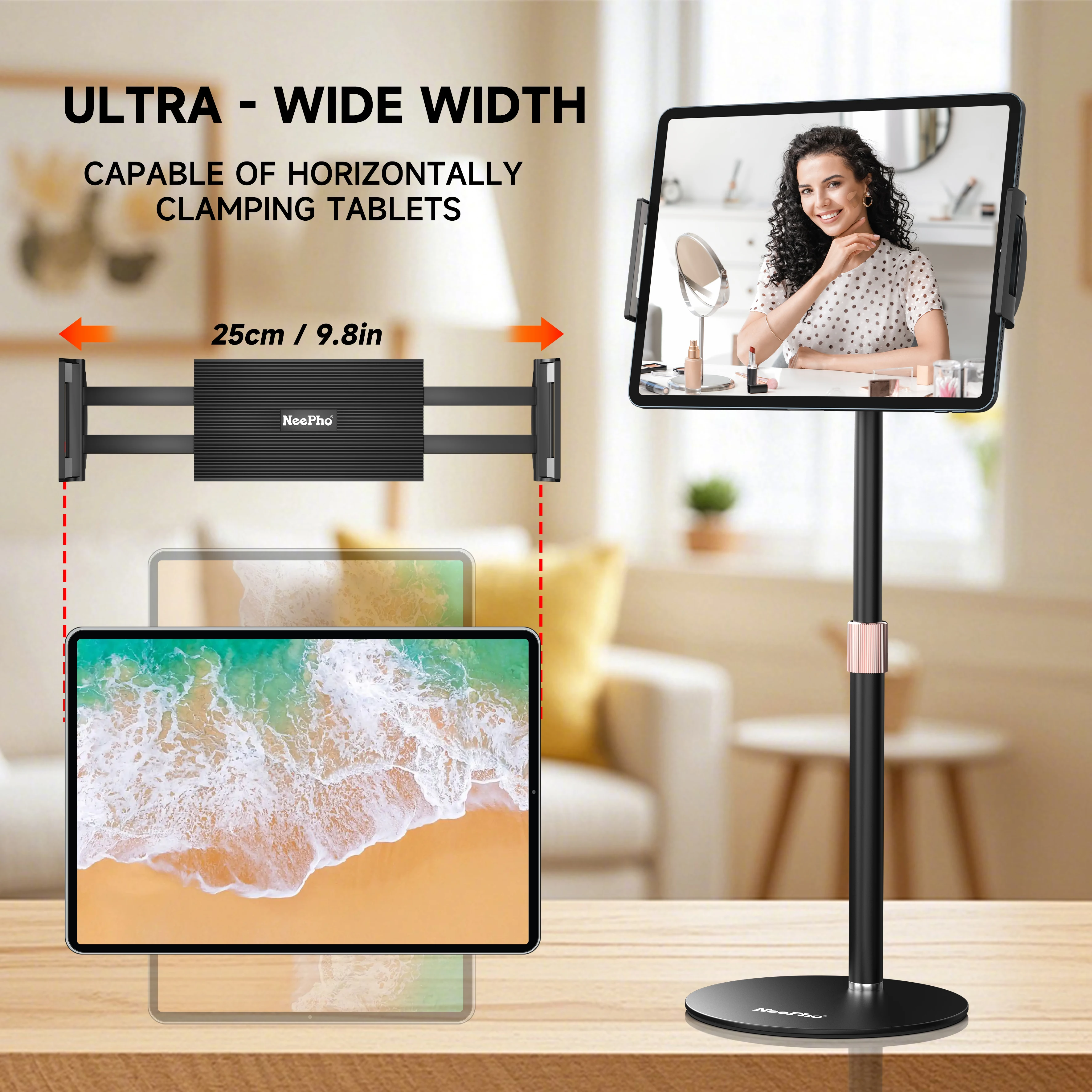 NP-F2 Anti-Slip Desktop Stand with Metal Base for Phones and Tablets, Suitable for Live Streaming and Video Watching.