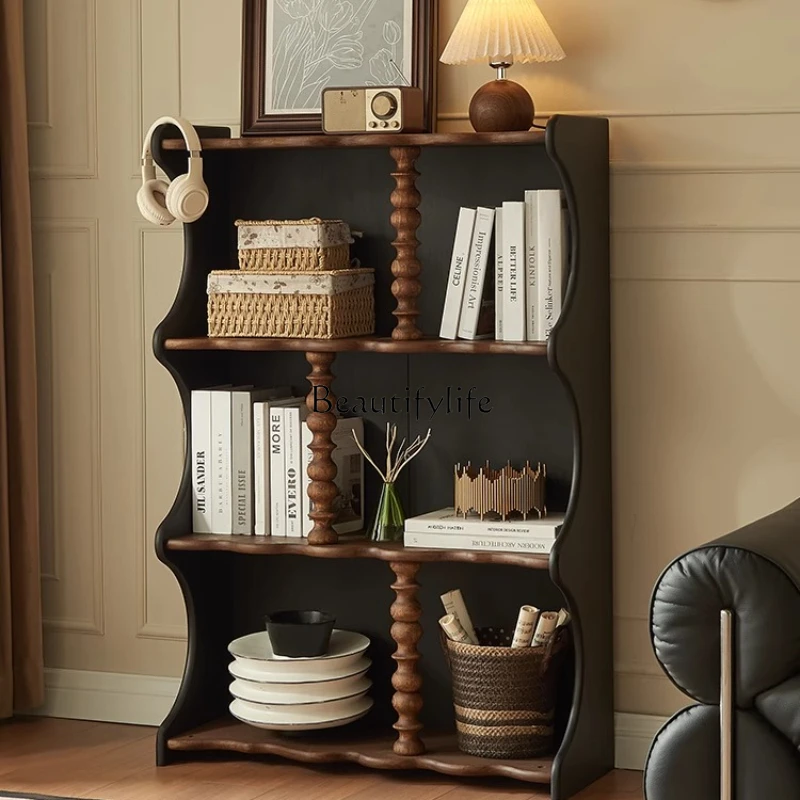 

Medieval ash wood retro solid wood bookcase American storage half wall bookshelf living room side cabinet