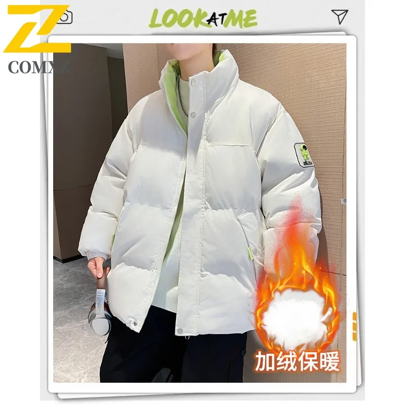 

COMXZ Winter New Cotton Coat Men Trendy Riding Windproof Winter Coat Trendy Korean Style Stand Collar Windproof Casual Outerwear