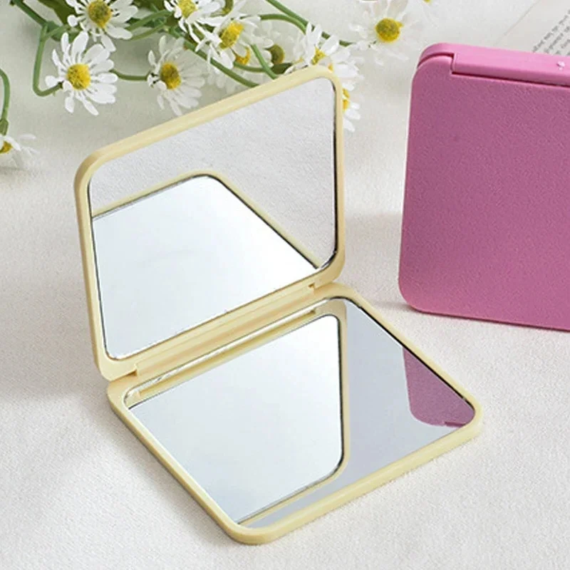 2-Face Makeup Mirror Square Portable Cute Girl'S Gift Hand Mini Mirror Pocket Double-Sided Makeup Mirror Compact Multiple Colors