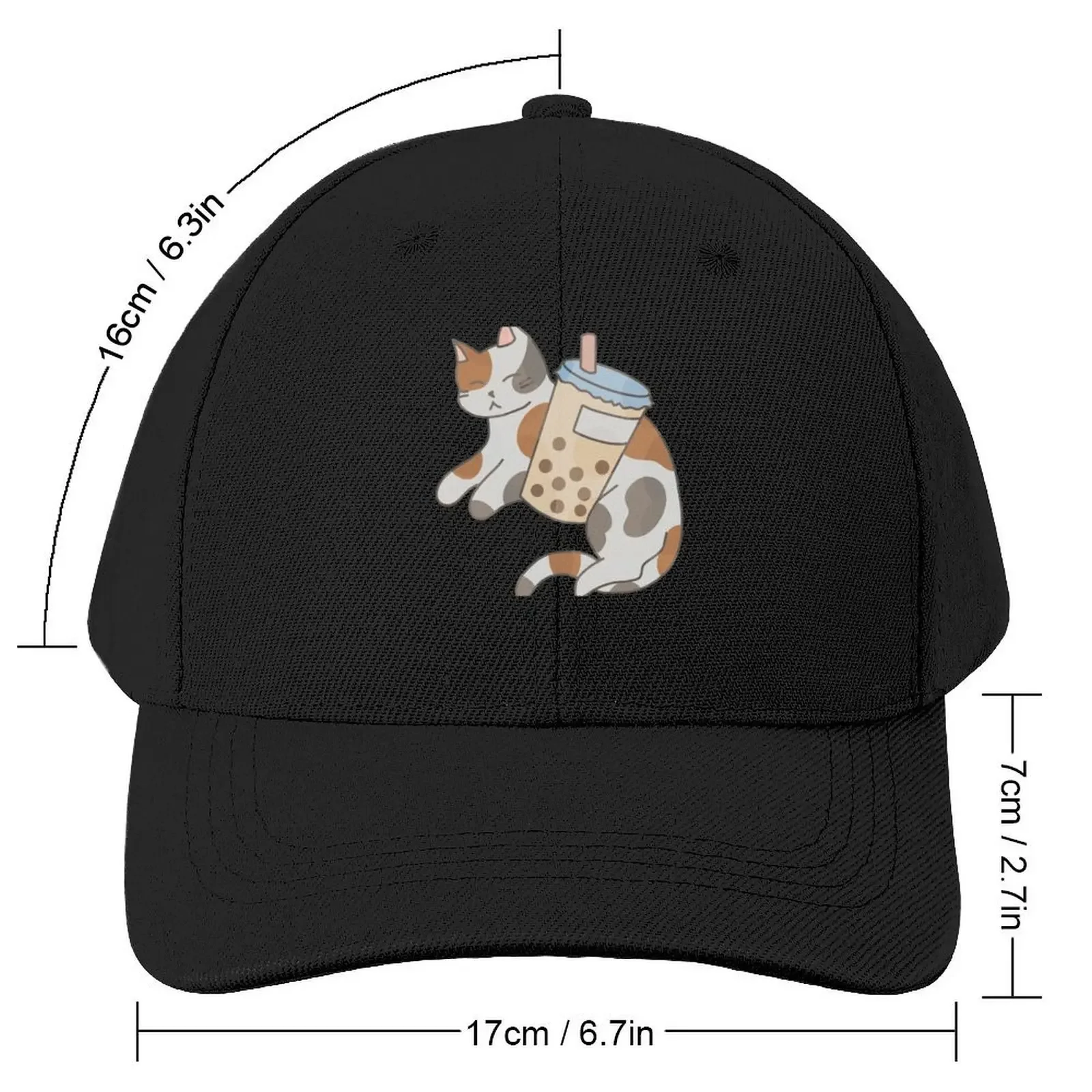 Calico Cat with Bubble Tea Baseball Cap derby hat New Hat Rugby tea Hat Men's Baseball Women's