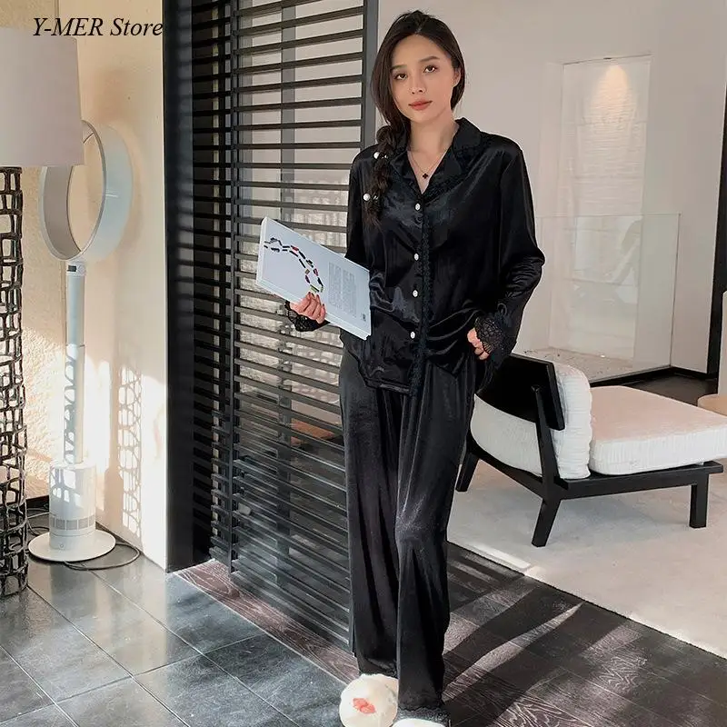 White Bride Pajamas Suit Autumn Winter Wedding Homewear Female Elegant Velour Nightwear 2Pcs Sexy Lace Trim Loungewear Pjs