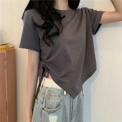 Summer Korean Fashion Y2K T-shirt Woman Sexy Bandage Crop Top Women Short Sleeve Tee Shirt Femme Korean Clothes Slim Tshirts