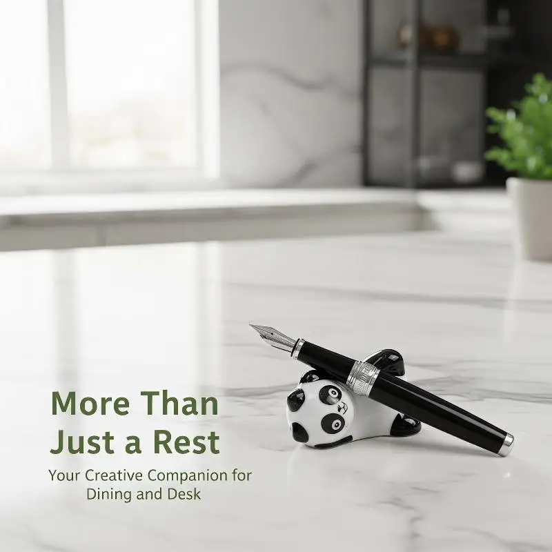 Mini Panda Ceramic Chopstick Rest Cute Non-Slip Cartoon Tableware Spoon Holder for Home Kitchen Dining Decor
