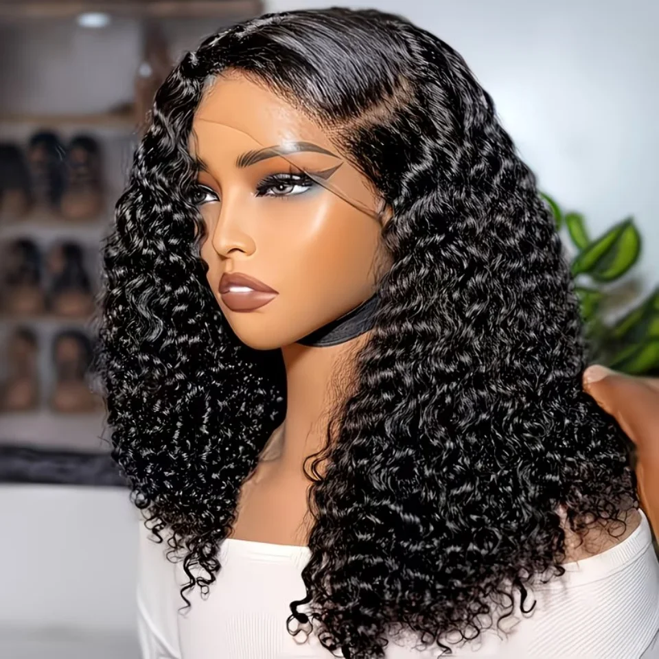 

13x4 Deep Wave Bob Wig Human Hair Density Deep Curly Glueless Wigs Human Hair Pre Plucked Pre Cut 13x4 Wear And Go Glueless 13x4 HD Lace Front Bob Wigs Human Hair for Women Natural Color