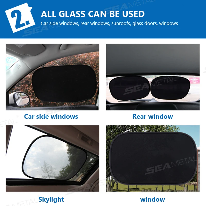SEAMETAL 2PCS Car Electrostatic Sunshade UV Protector Self Adhesive Car Side Window Mesh Sun Visor Summer Protection Film 50x30 image 3