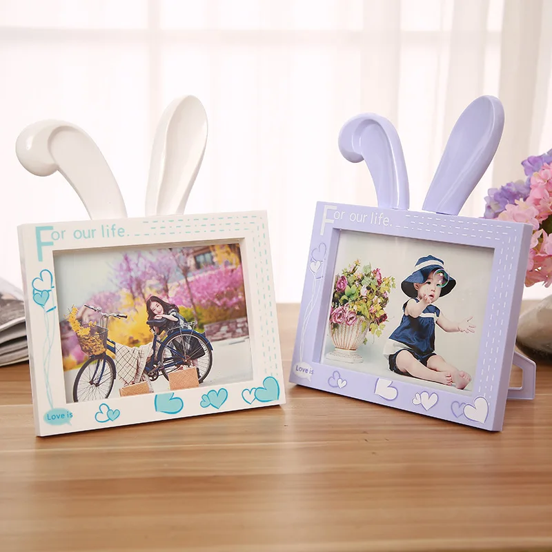 

7"horizontal Version Cute Antler Picture Frame Cartoon Pink Purple Children's Photo Album 5r Plastic Glass Frame Table Home Gift