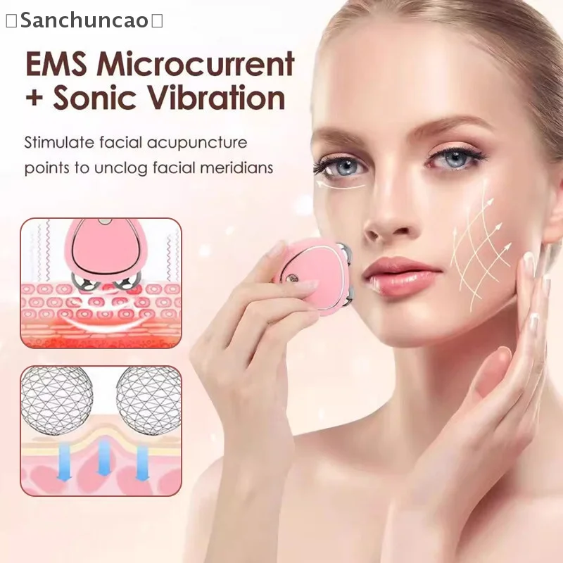 [-سان] مدلك شد الوجه المكركرنت - جهاز رفع صغير جديد، مدلك كهربائي للوجه مع 3 سرعات تروس