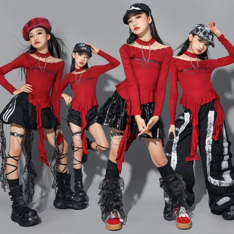 Mädchen K-pop Mode Langarm Top Dance Baggy Hosen Coole Hip Hop Kleidung Sets Gruppe Streetwear Jazz Cool Bühne zeigen Kostüm