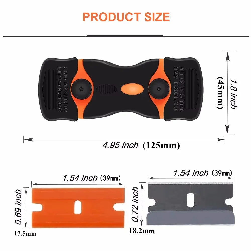 1PC Double Edged Scraping Tool with Extra 10 Plastic Razor Blades & 10 Metal Blades, Multi-Purpose Cleaning Razor Squeegee Knife