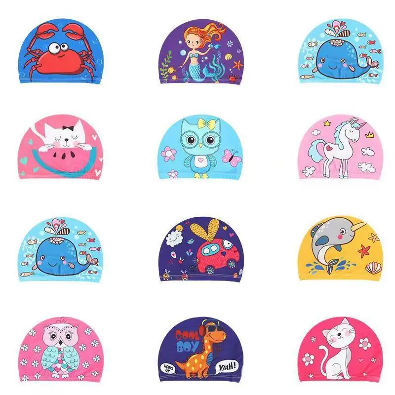 Gorro de natación de tela de dibujos animados para niños, gorros de natación para niños, niñas, gorros de natación para bebés