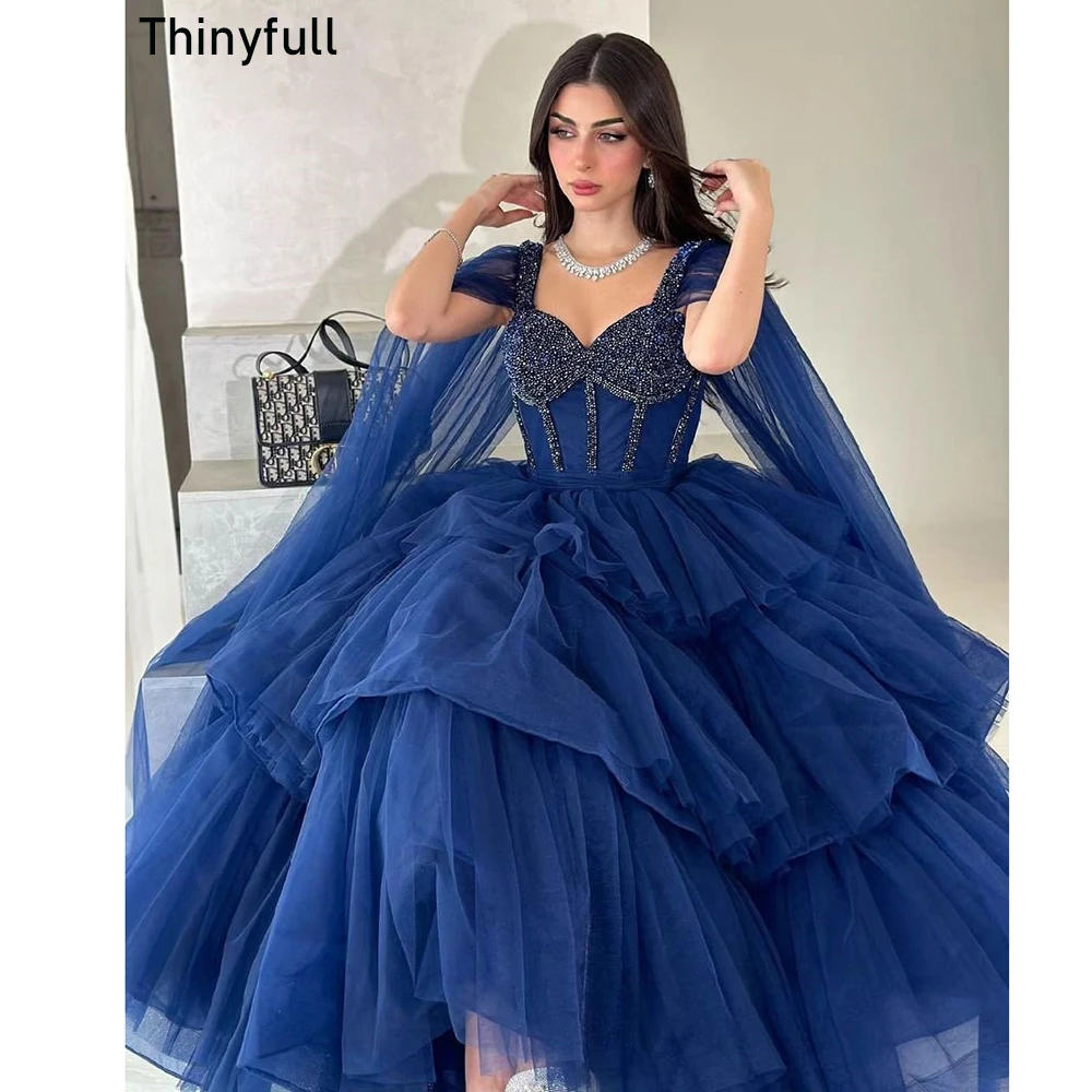 

Thinyfull Saudi Arabic A-line Tulle Prom Dress Sweetheart Tiered Evening Party Gowns 2023 Long Formal Event Dress Robe De Soirée