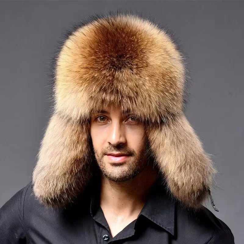 Hot high-end luxury fur hat men\'s fox fur hat Lei Feng cap ear cap fur necessary hat