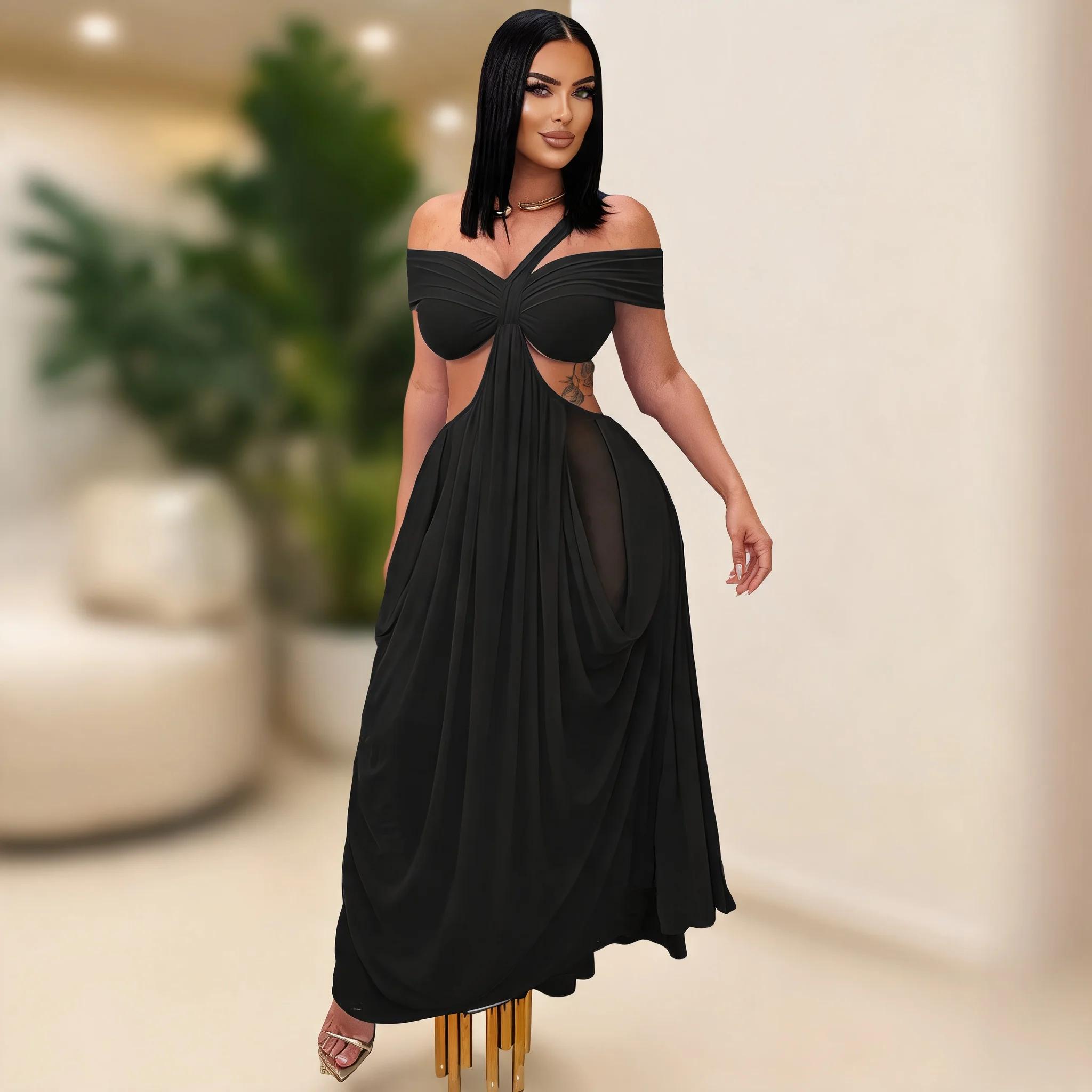 Loose Fit Single Dress Refined Commuter with Bodycon Sleeveless Maxi Length Strapless High Waist Elegant and Refined Women Dress