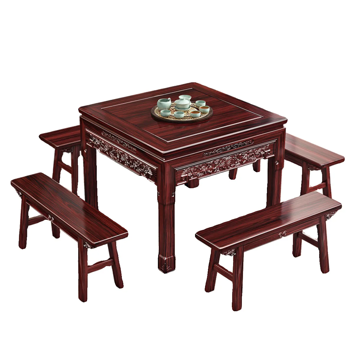 

New Chinese Baxiantai table, sour branch mahogany middle hall, small apartment, household dining, square table, bench combinatio