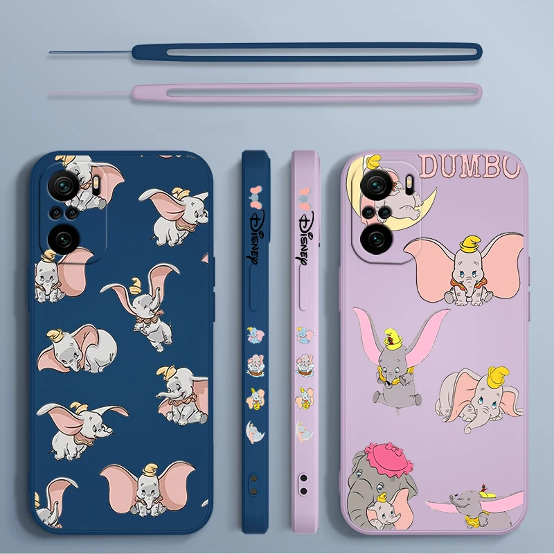 Disney Dumbo Elephant Cute For Xiaomi Redmi Note 13 12 12Pro 11 11S 11T 10S 10 Pro Plus 5G Liquid Left Rope Phone Case