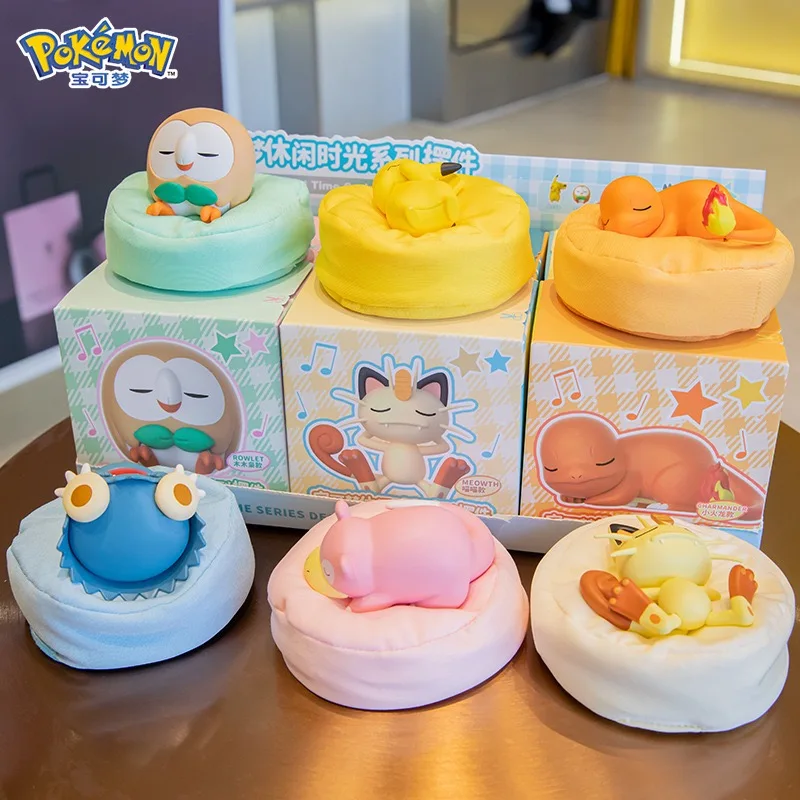 Pokemon Figure Set Starry Dream Series 6 Styles, Sleeping Pikachu Meowth Rowlet, Cute Action Model Toy Collection for Kids
