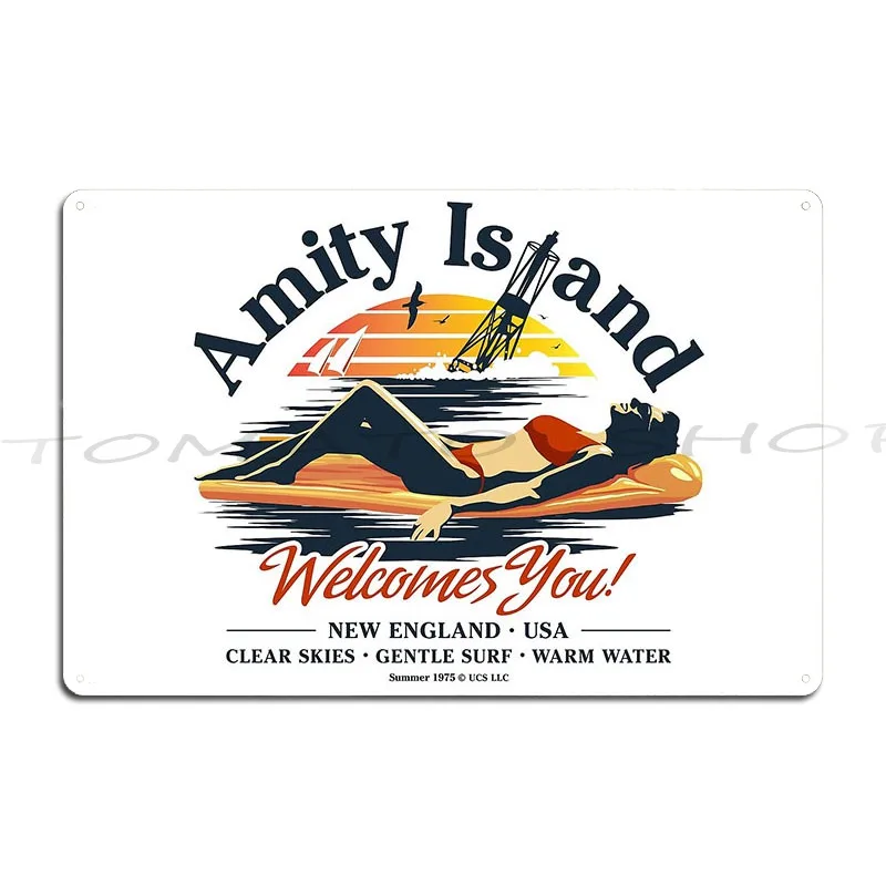 Amity Island Welcomes You 1975 Metal Sign Wall Pub Create Home Wall Decor Printed Tin Sign Poster