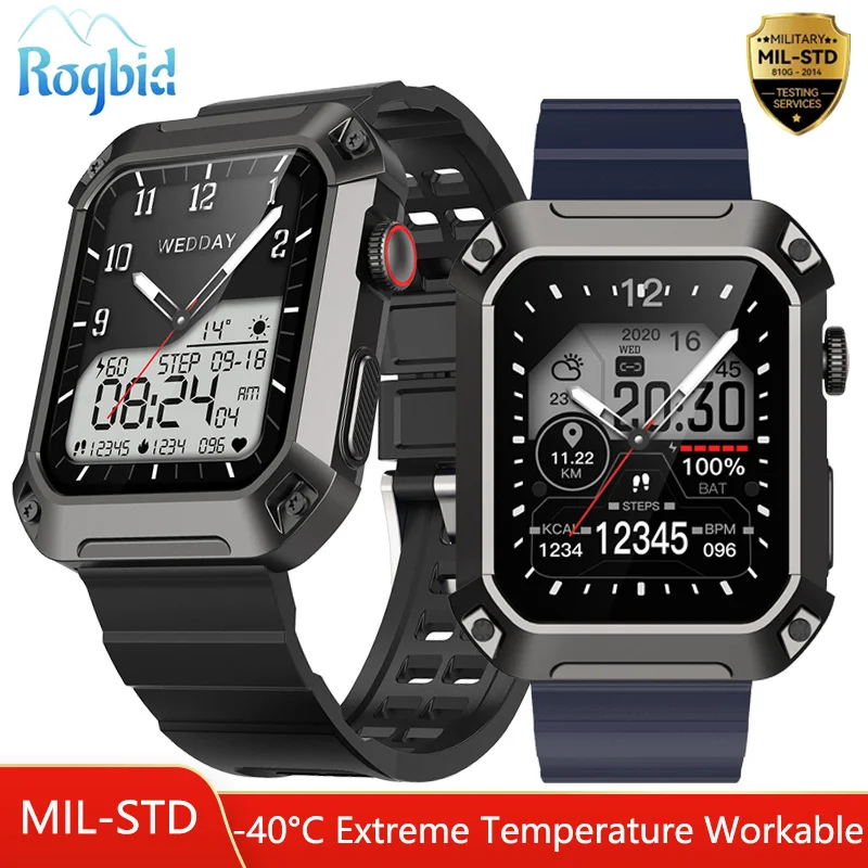 Rogbid S2 Rugged Smart Watch Men IP69K Waterproof Bluetooth Call Smartwatch Heart Rate Blood Pressure Oxygen Fitness Tracker