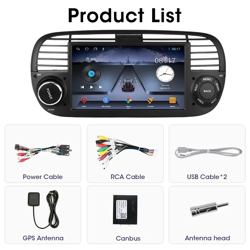 Srnubi Android 12 Car Radio for FIAT 500 2007 - 2015 Wireless Carplay Wired Auto Stereo Multimedia Player Auto 7 inch Head Unit